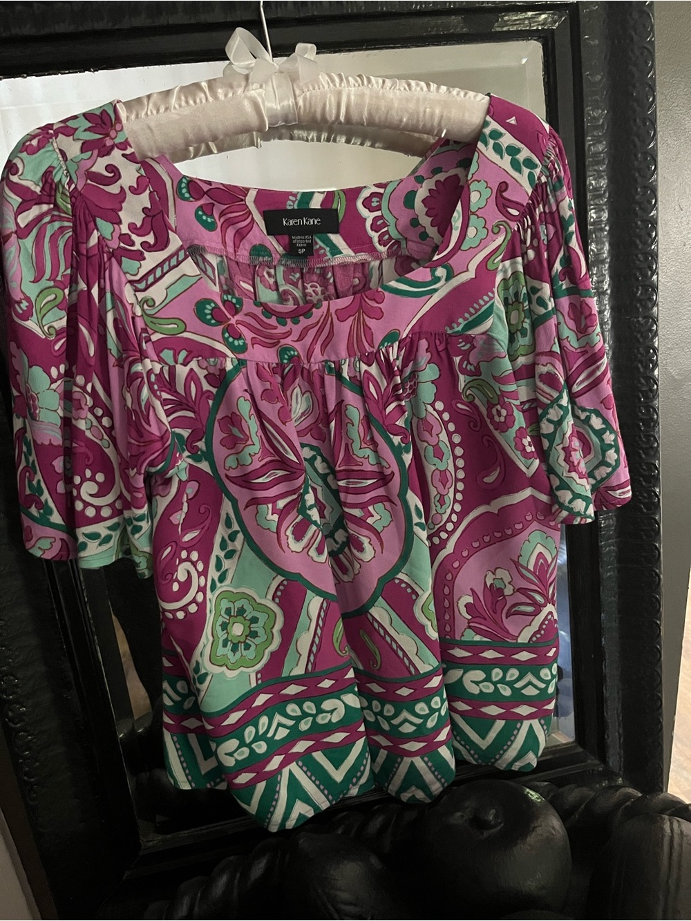 Karen Kane Fuchsia & Teal Paisley Short-Sleeve Tunic